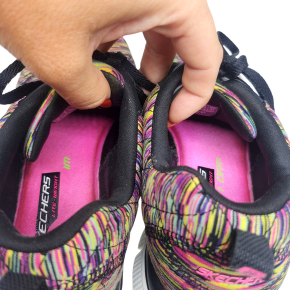 Skechers Shoes Womens 8 Rainbow Striped Neon Abstract Lite Weight Tennis Running - Picture 9 of 11
